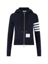 Thom Browne Fitted Blue Zipper Hoodie With Contrasting Stripes In Blue