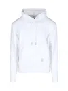 Thom Browne Hooded Sweatshirt With Kangaroo Pocket And Striped Detail In White