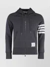 Thom Browne Grey Zip-up Hoodie With Contrasting Stripes In Gray