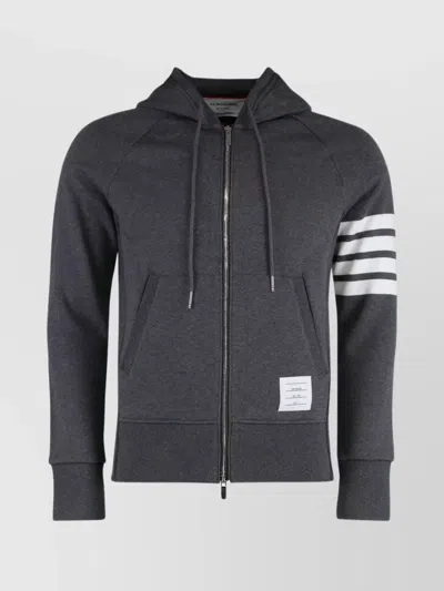 Thom Browne Zip Hoodie Tricolor Detail In Gray