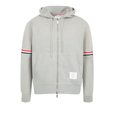 Pre-owned Thom Browne Zip Through Hoodie In Pique Loopback W/ Rwb Engineered Stripe 'lt Grey' | Men's Size 5