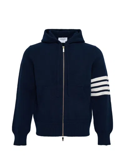 Thom Browne Classic Loopback 4-bar Full Zip Hoodie Man Sweatshirt Multicolored Size Xl Cotton In Blue