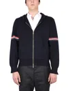 Thom Browne Zip-up Hoodie With Drawstring And Contrast Stripes