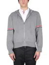 Thom Browne Zip-up Hoodie With Drawstring And Contrasting Striped Sleeves