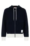 Thom Browne Zip Up Hoodie With Engineered 4 Bar In Color Blocked Solid Classic Loopback Jersey In Black
