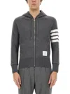 Thom Browne Zip-up Hoodie With Striped Detail In Grey