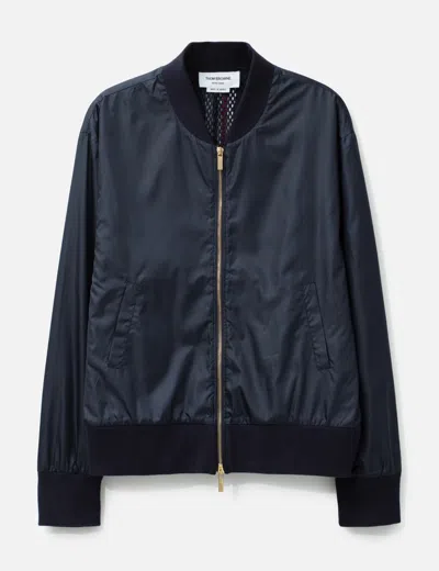 Thom Browne Zip Up Nylon Jacket In Blue