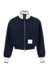 Thom Browne Seersucker Drawstring Track Jacket In Blue