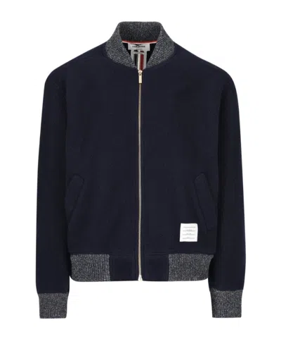 Thom Browne Zip-up Wool Bomber Jacket In Black