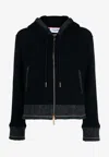 Thom Browne Zip-up Wool Fleece Hooded Sweatshirt In Blue