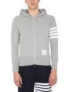 Thom Browne Mens Light Grey Striped Brand-patch Cotton-jersey Hoody In Grey