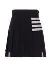Thom Browne Back Pleated Mini Skirt With Striped Detail In Blue