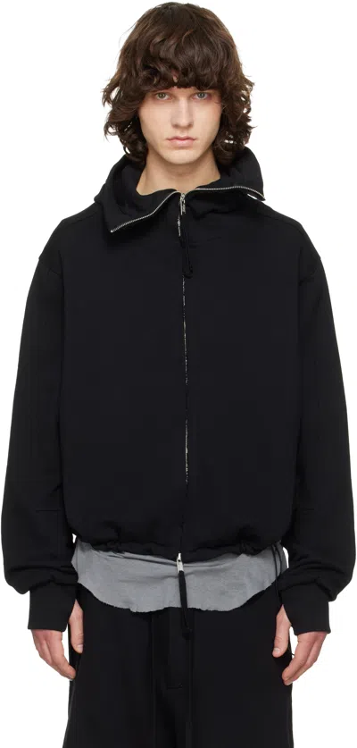 Thom Krom Long-sleeved Hooded Zip-up Sweatshirt In Black