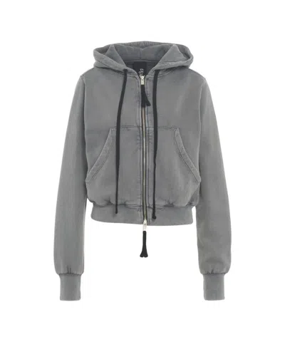 Thom Krom Cropped Hoodie With Adjustable Drawstring In Gray