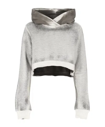 Thom Krom Cropped Spray Hooded Sweater In Gray