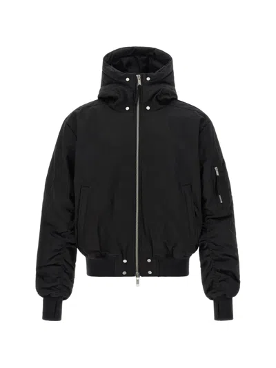 Thom Krom Curled-sleeve Hooded Jacket In Black