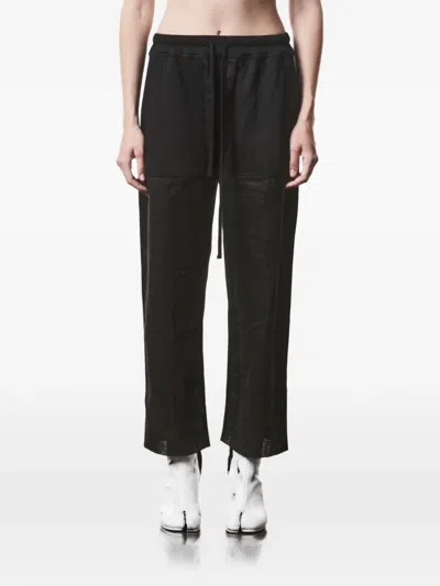 Thom Krom Drawstring Patch Cotton Trousers In Black