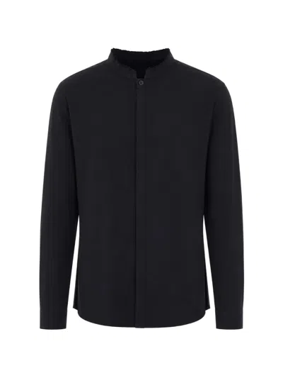 Thom Krom Frayed-edge Band-collar Shirt In Black
