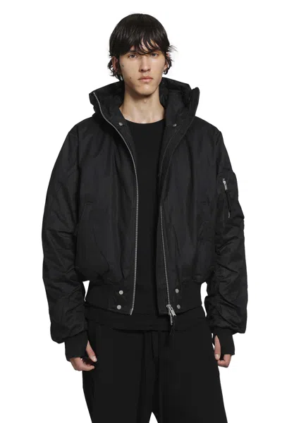 Thom Krom Hooded Cotton Bomber Jacket In Black