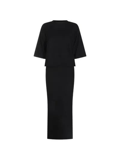 Thom Krom Layered-effect Short-sleeve Maxi Dress In 블랙