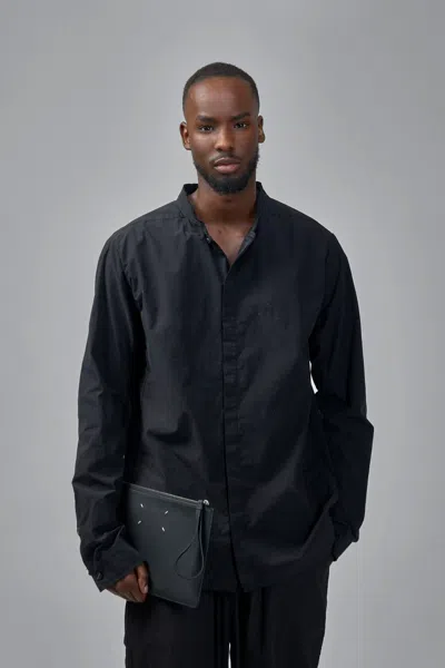 Thom Krom Long Cotton Shirt Stand Up Collar In Black