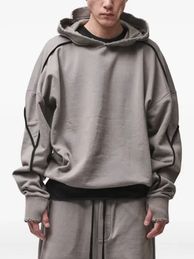 Thom Krom Piping-detail Raw-edge Hoodie In Gray