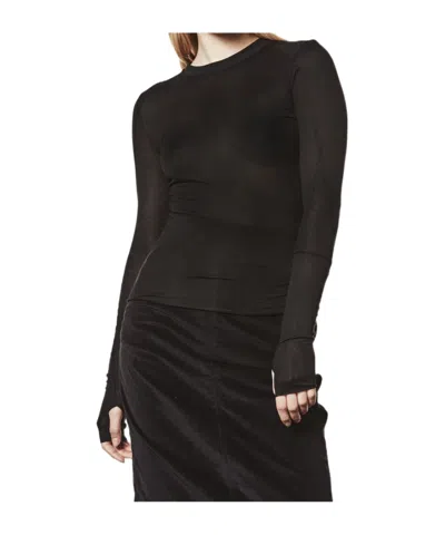 Thom Krom Slim Fit Ultra Light Viscose Stretch Crew Neck Long-sleeve T-shirt In Black