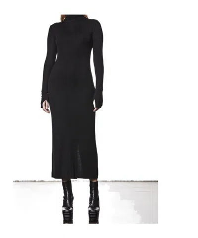 Thom Krom Slim Fit Viscose Stretch Roll Neck Midi Dress In Black