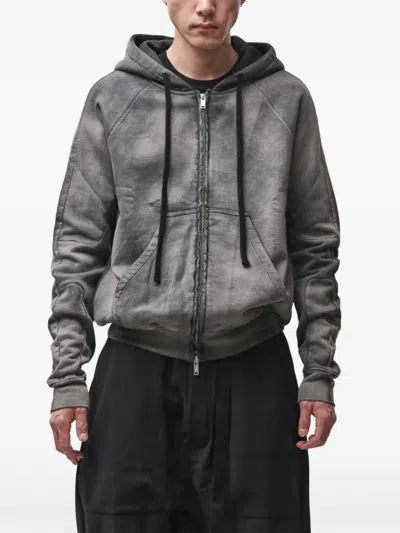 Thom Krom Stone-wash Zip-up Hoodie In Gray
