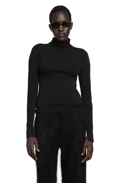 Thom Krom Stretch Cotton Modal Turtleneck Top In Black