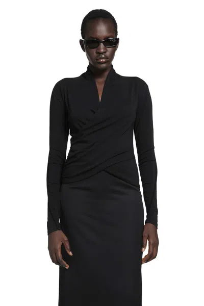 Thom Krom Stretch Cotton Modal Wrap Top In Black