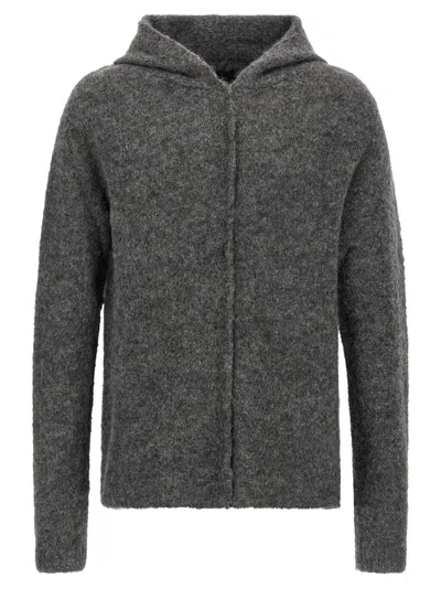 THOM KROM TEXTURED GREY ALPACA BLEND HOODED SWEATER