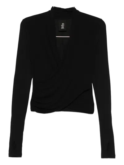 Thom Krom Wrap-front Long-sleeve Top In Black