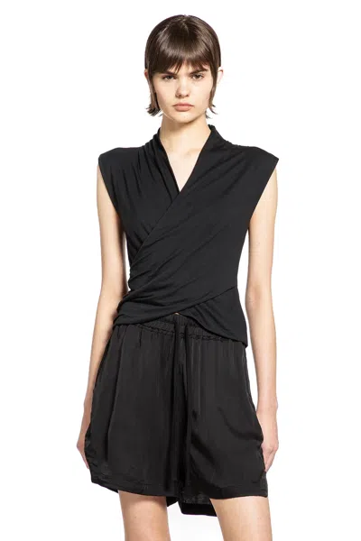 Thom Krom Wrapped Silk Mix Top In Black