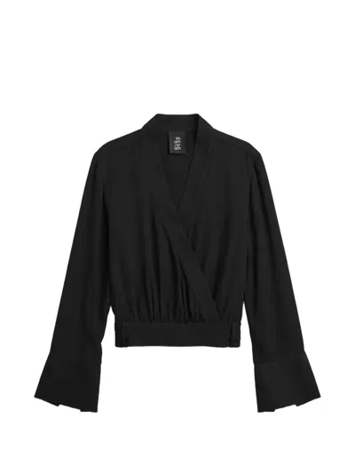 Thom Krom Wrap-style Cropped Shirt In Black