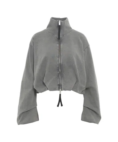 Thom Krom Zip-up Cropped Sweatshirt In Gray