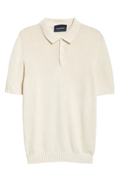 Thom Sweeney Bourette Silk Polo Jumper In Off White