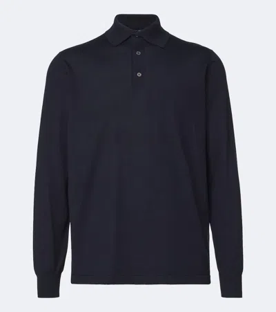 Thom Sweeney Cashmere And Silk Polo Sweater In Blue