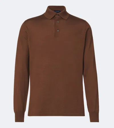 Thom Sweeney Cashmere And Silk Polo Sweater In Brown