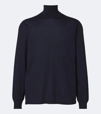 Thom Sweeney Cashmere And Silk Turtleneck Sweater In Blue