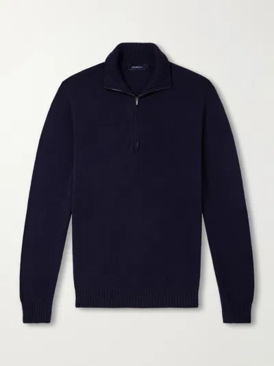 Thom Sweeney Cashmere Half-zip Sweater In Blue
