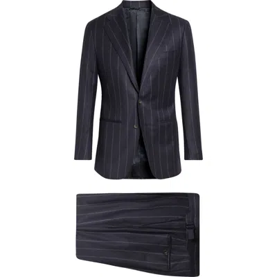 Thom Sweeney Chalk Stripe Structured Wool & Cashmere Suit In Blue