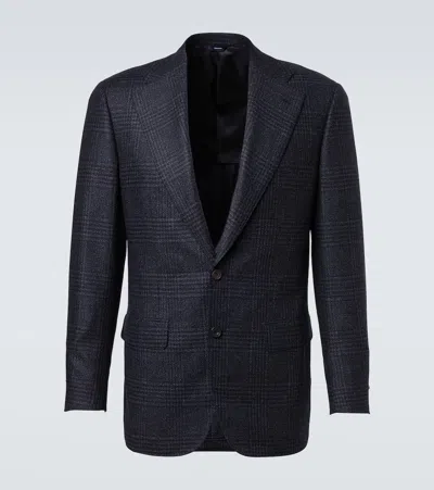 Thom Sweeney Checked Wool And Silk Blazer In Blue