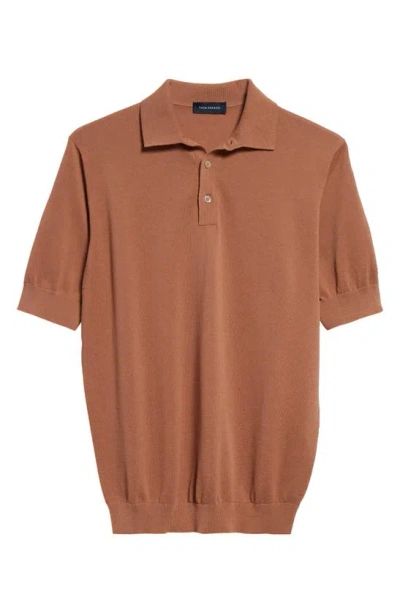 Thom Sweeney Cotton Air Crepe Polo In Burnt Orange