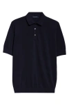 Thom Sweeney Cotton Air Crepe Polo In Navy