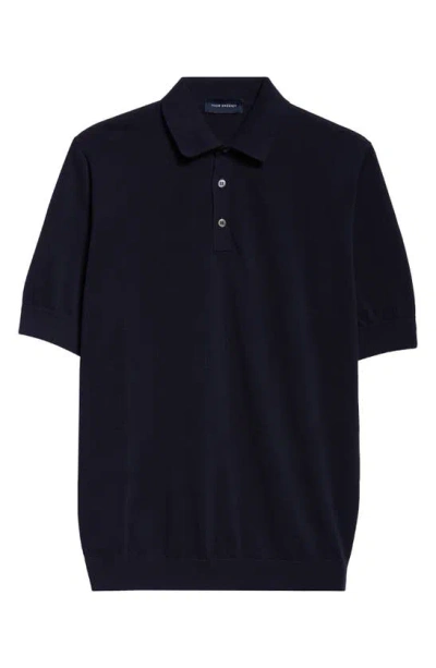 Thom Sweeney Cotton Air Crepe Polo In Navy