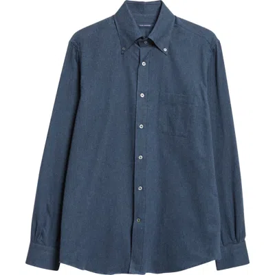 Thom Sweeney Cotton Flannel Button-down Shirt In Navy