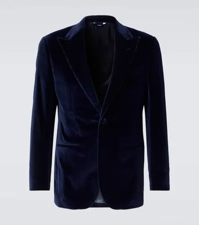 Thom Sweeney Peak Lapel Velveteen Dinner Jacket In Navy