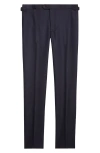 Thom Sweeney Flat Front Wool Hopsack Pants In Blue