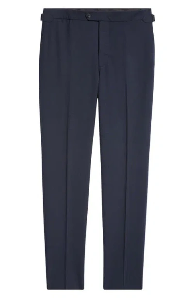 Thom Sweeney Fresco Tailored Flat Front Wool Trousers In Navy
